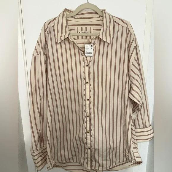 Free People We The Free Striped Varsity Vibes Shirt - Picture 4 of 5